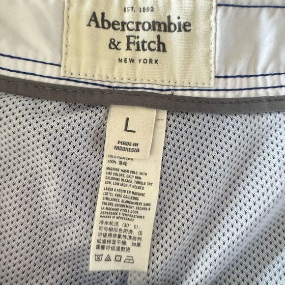 Abercrombie & Fitch Men’s Swim Trunks Sz L Blue White Striped Trim Board Shorts - Picture 7 of 8